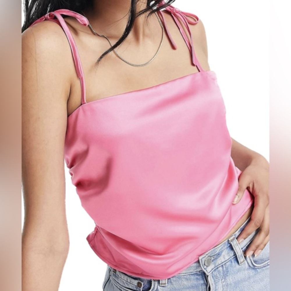 River Island NWT satin square neck cami in pink Size 10